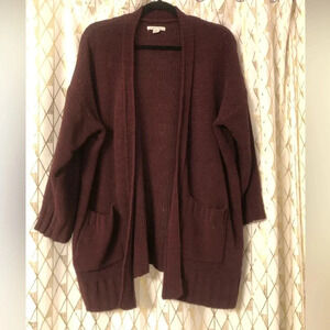 AEO Chenille burgundy loose weave, open cardigan with pockets - sz XS/S
